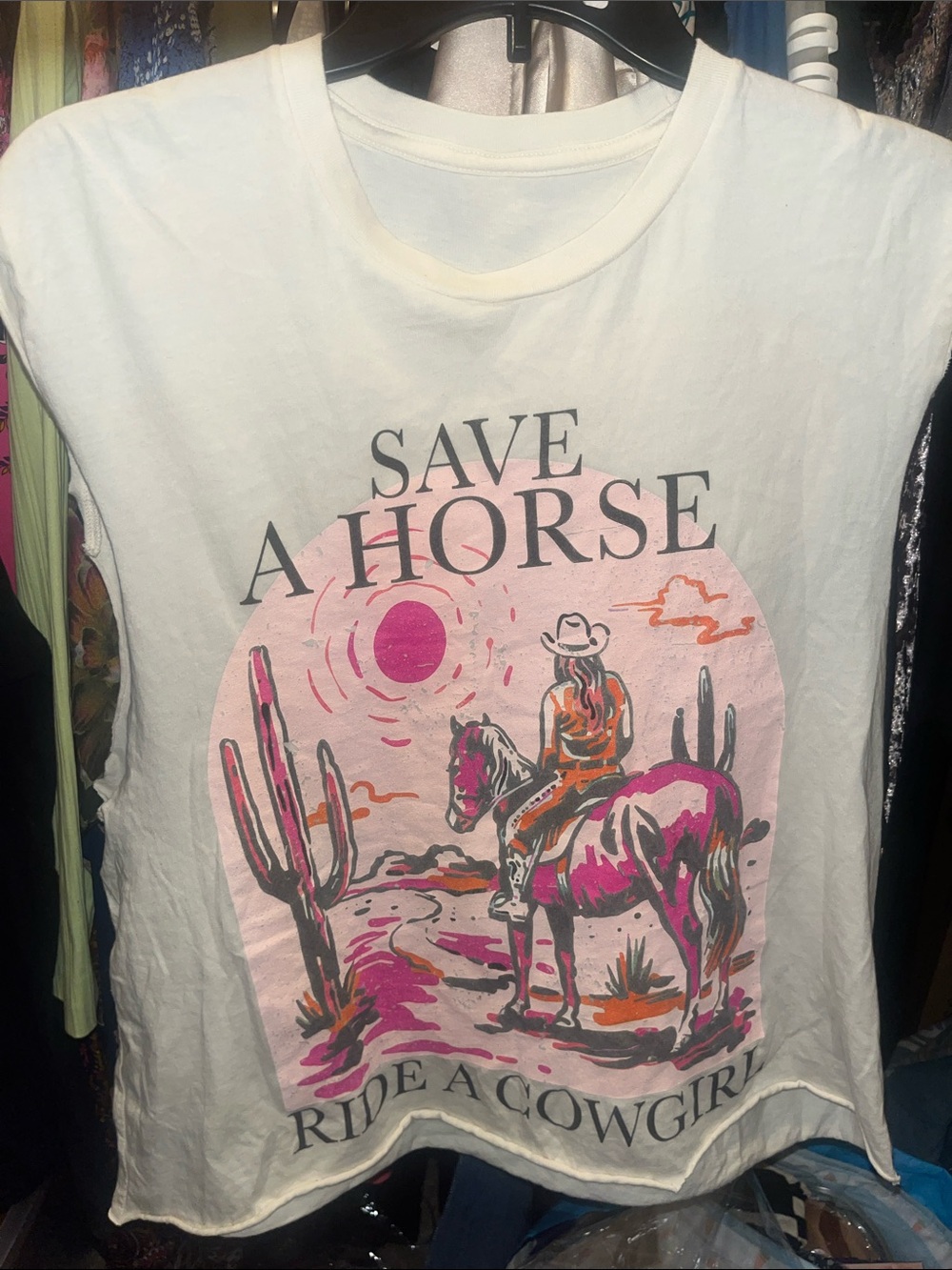 Save A Horse Ride A Cowgirl Graphic Crop Top - White